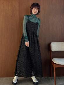 FRIFUL Women's Mesh Spaghetti Strap Dress - Black - View 3