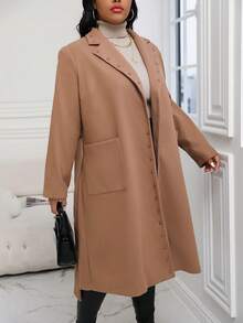 Calvaya Kích thước lớn Đinh tán Thiết kế Thắt lưng Len áo - Màu Khaki - Xem 4