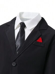 SHEIN Tween Boy Gentleman 2 Pieces Set: Contrast Collar & Chest Suit Jacket + Trousers, Formal Outfit For Birthday Party, Ceremony, Wedding, Christening, Anniversary