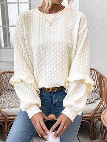 SHEIN Essnce Women's Round Neck Drop Shoulder Sweatshirt With Back Button Design - Apricot - View 6