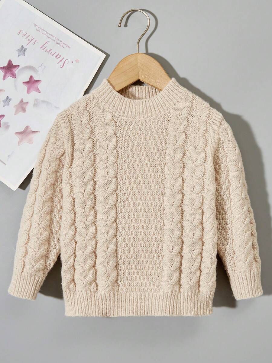 SHEIN Young Boys' Round Neck Knitted Sweater - Khaki - View 1