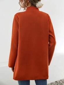 SHEIN LUNE Solid Button Front Overcoat - Red - View 2