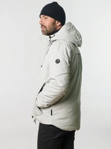 Áo khoác nam thời trang có mũ trùm đầu, khóa kéo phía trước, phối chữ, chống gió, giữ ấm. - trắng - Xem 2