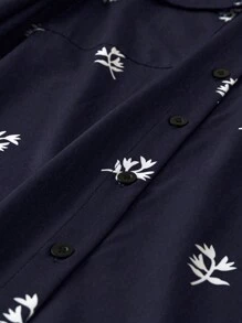 SHEIN LUNE Kích thước lớn In hoa Nút phía trước Váy sơ mi Với Flap túi - Màu xanh hải quân - Xem 4