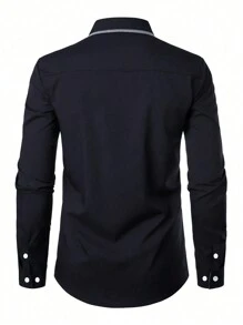 Manfinity Mode Nam Kẻ sọc Cắt tỉa Tay áo dài Áo sơ mi - màu đen - Xem 2