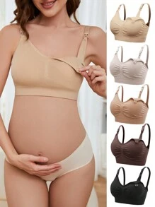 SHEIN Maternity 5pack Solid Ruched Nursing Bra For Mother - Multicolor - View 1