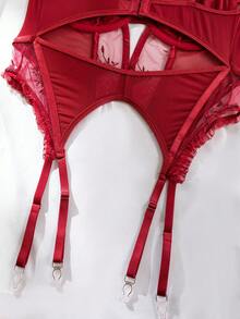 SHEIN Conjunto De Lencería Sexy De 3 Piezas De Encaje Y Malla Unidos - Burdeos - Ver 8