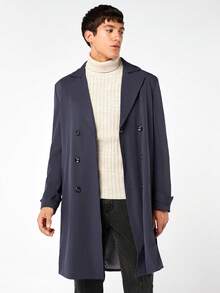 GENTILAND 男式纯色双排扣系带风衣