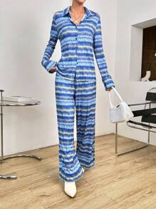 SHEIN Essnce 女士染色t恤和長褲套裝 - 彩色 - 查看 3