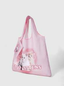 ROMWE Kawaii Cartoon Cat Portable Tote Bag, Water-resistant & Scratch-resistant Women's Handbag - Multicolor - View 6