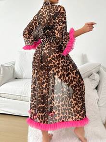 對比層疊荷葉邊豹紋束腰長袍(內衣套裝不包含) - 彩色 - 查看 2