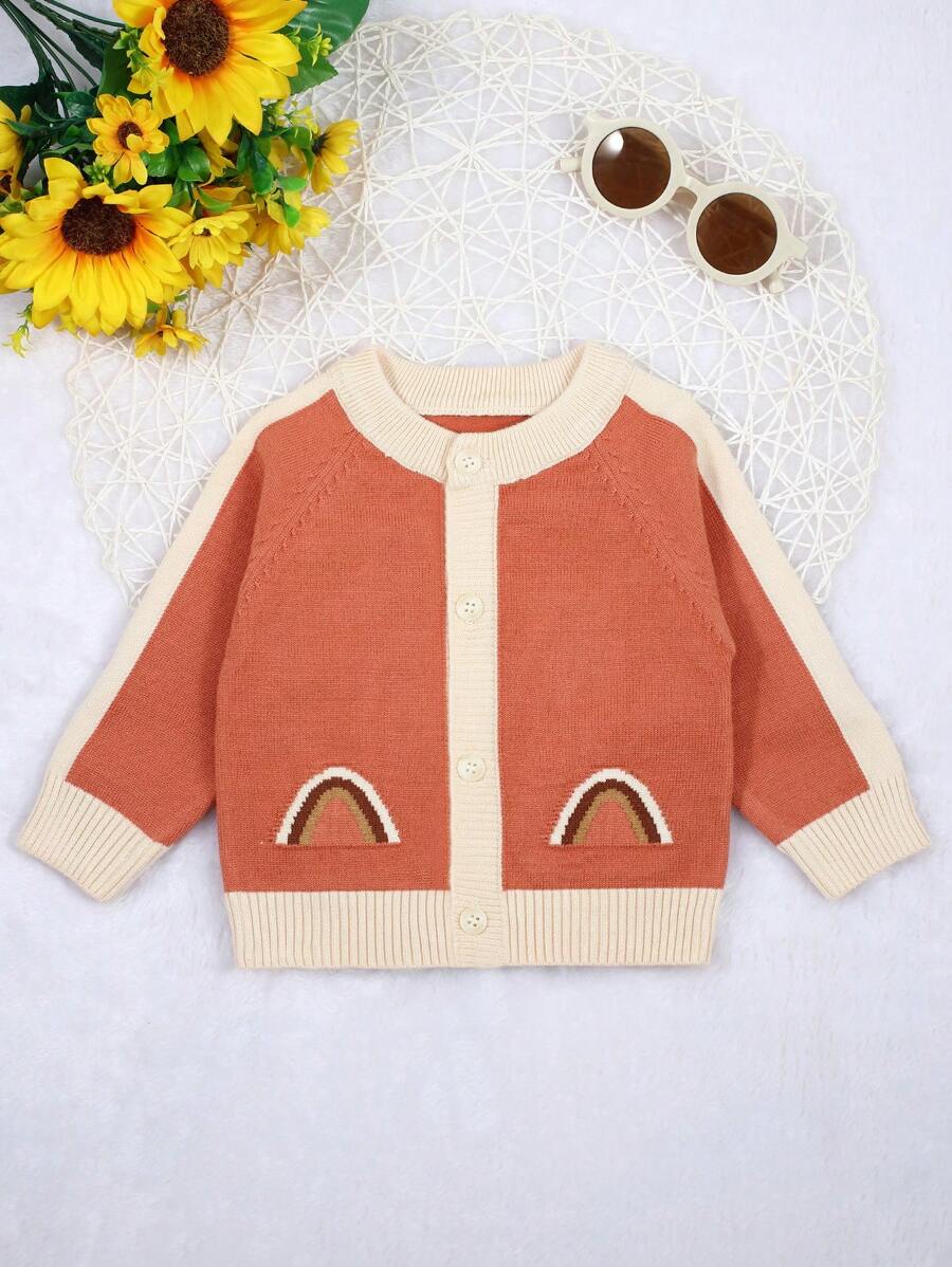 男童嬰兒拼色開襟衫,附插肩袖 - 亮橙色 - 查看 1