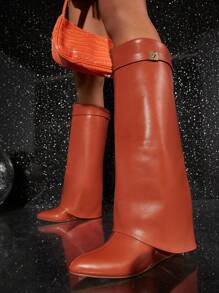 SHUZIA Women Simple & Fashionable Solid Color Knee-High Boots With Wide Shaft - Red - View 4