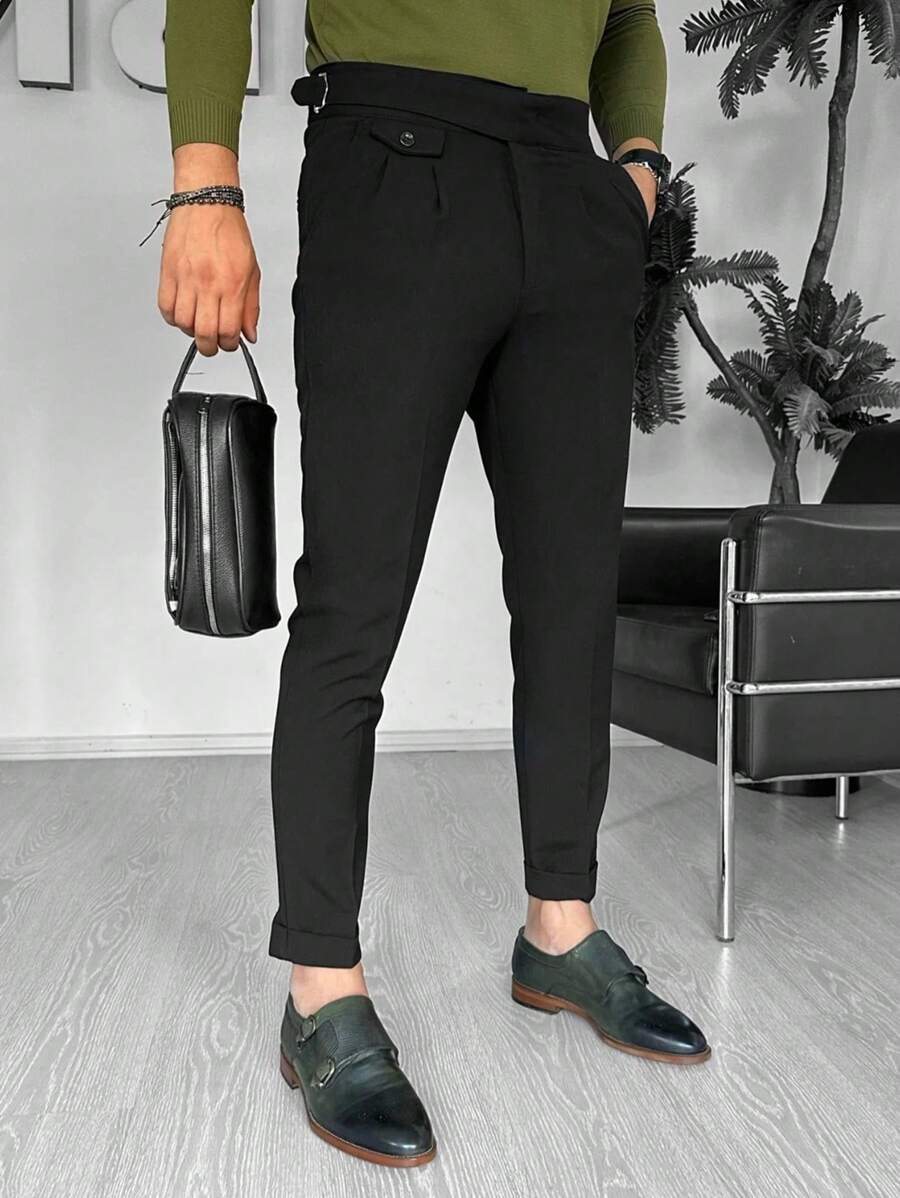 Manfinity Mode Chi tiết D-ring Và Xếp li Thiết kế Quần bó sát - màu đen - Xem 1
