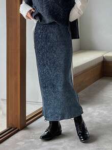 FRIFUL Women'S Back Split Hem Skirt - Blue - View 7