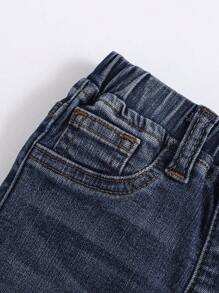 SHEIN 男童直筒牛仔褲,休閒簡約,適合秋冬 - 深色水洗藍 - 查看 5