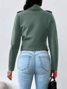 SHEIN Women's Collared Zipper Front Jacket - Green - View 4