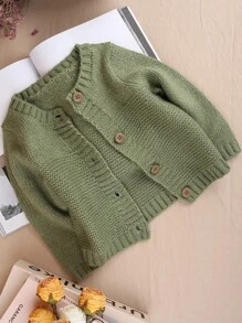 Toddler Girls' Casual Button-front Cardigan - Green - View 1