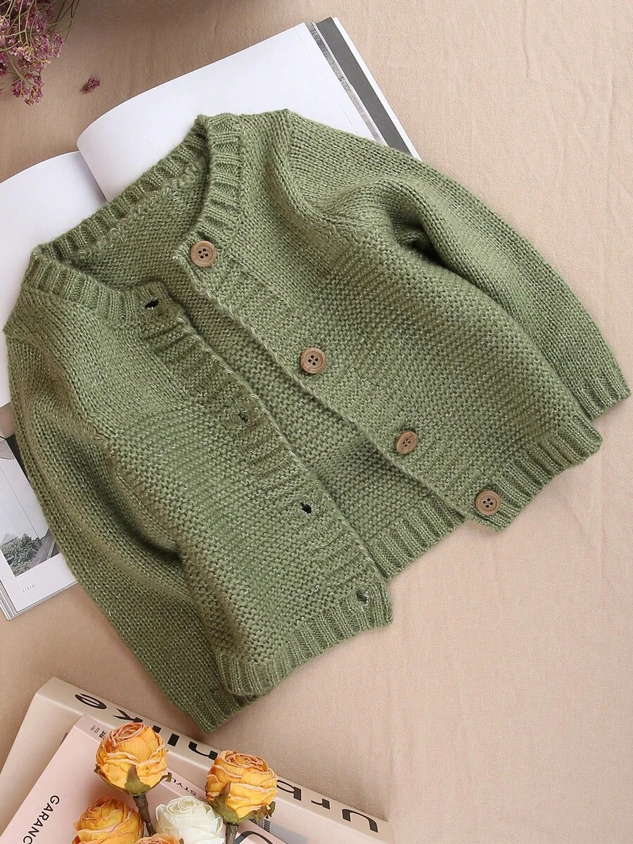 Toddler Girls' Casual Button-front Cardigan - Green - View 1