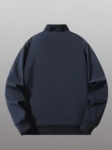 Nam Chất rắn Lót nhiệt Áo khoác bomber - Màu xanh lam - Xem 2