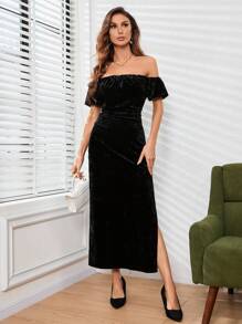 GENKIRA Vestido sin mangas para mujer con hombros descubiertos - Negro - Ver 5