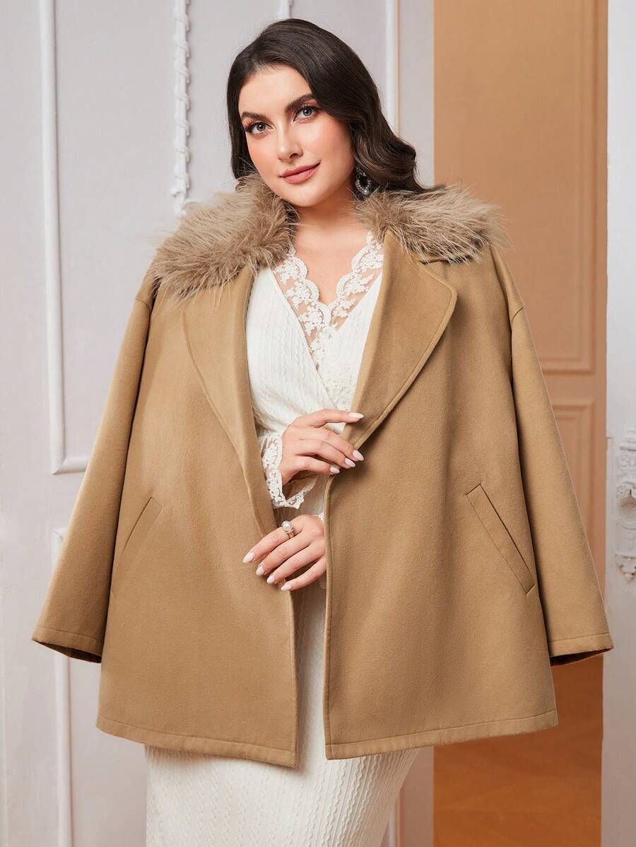 Modelyn Hơn 	
Fuzzy Vòng cổ Thắt lưng Áo khoác - Lạc đà - Xem 1