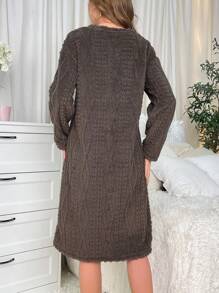 小熊刺繡落肩泰迪睡裙 - 深灰色 - 查看 2