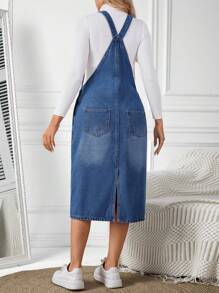 SHEIN Maternity Patched Pocket Overall Denim Dress Without Tee