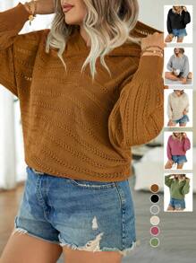 Calvaya 女款鏤空純色大尺碼毛衣 - 棕色 - 查看 1