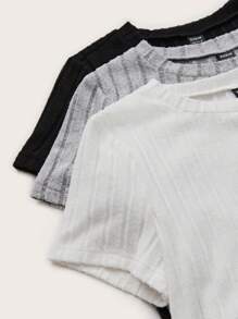 SHEIN Unity 女裝3入組條紋紋理刮毛質感t恤 - 彩色 - 查看 4