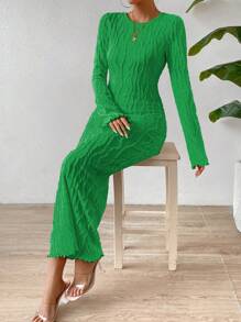 SHEIN Privé 女士圓領修身連身裙 - 橄欖綠 - 查看 6