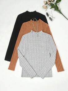 SHEIN LUNE 3pcs Cổ giả Đồ đan Ribbed Áo thun - Nhiều màu - Xem 1
