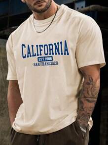 Men's Letter Printed T-shirt - Apricot - View 1