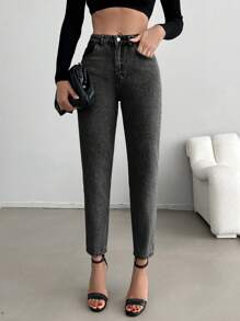 EURMUSE Damski Szczupły Spodnie jeansowe - Czarne - Zobacz 4