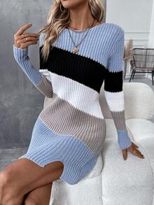 SHEIN Clasi Women's Contrast Sweater Dress - Multicolor - View 5