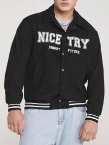Manfinity NXTstreet Veste Côtelée Pour Homme Avec Broderie De Lettres - Noir - Voir 4