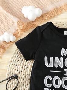 Baby Boy Letter Printed Bodysuit - Black - View 3