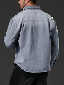 Manfinity Homme Herren Plus Größe Zerrissenes Denimhemd - Grau - Übersicht 2