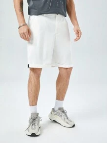 Manfinity VCAY 男士反摺褲腳短褲 - 白色 - 查看 4