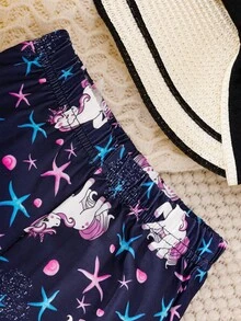 SHEIN Young Girl Unicorn Print Sweatshirt & Flare Leg Pants - Multicolor - View 4