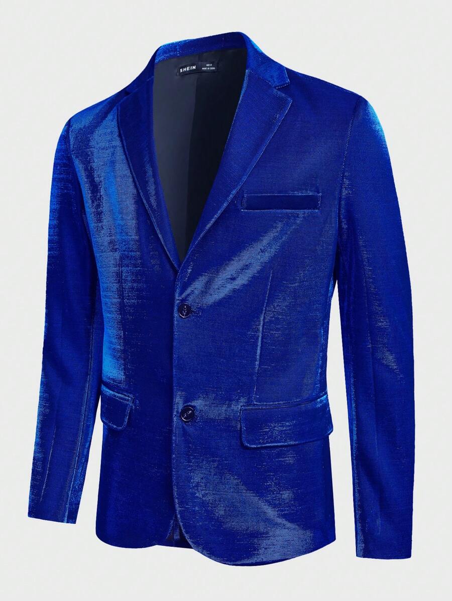 Manfinity VCAY Áo khoác nam cổ ve đơn cài khuy, cho mùa thu đông - Xanh đậm - Xem 1