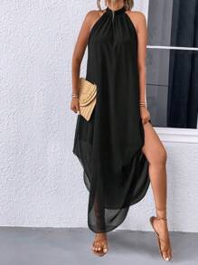 EARO 女士夏季纯色褶皱休闲吊带连衣裙