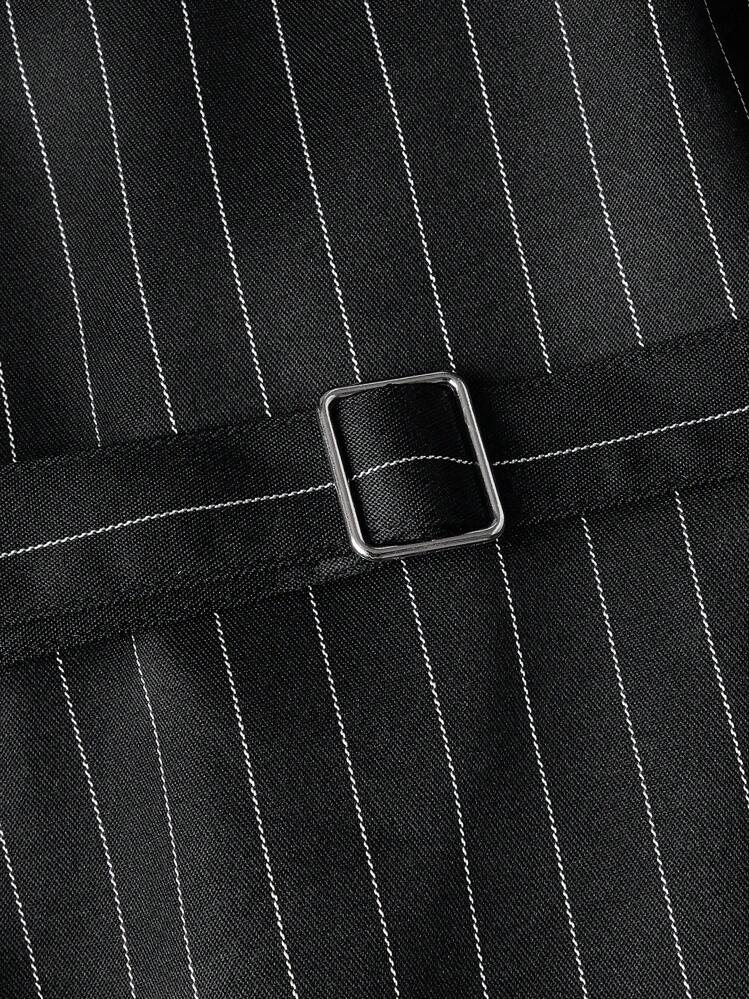 GENTILAND Men's Vertical Striped Vest And Pants Set - Black - View 11