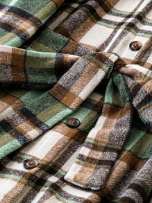 SHEIN LUNE 加大碼格紋鈕扣腰帶連身裙 - 彩色 - 查看 4