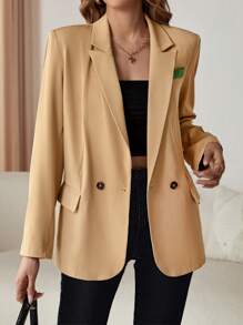 SHEIN Privé Lapel Collar Double Button Blazer - Multicolor - View 4