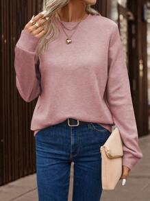 SHEIN LUNE 純色圓領套頭衫 - 粉色 - 查看 5