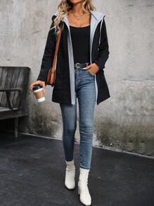 SHEIN LUNE Women's Patchwork Hooded Casual Jacket Fall Winter Cloth For Women - Multicolor - View 6