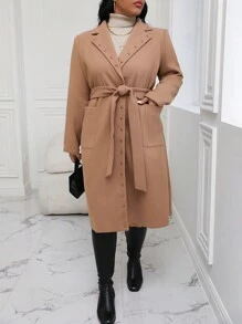 Calvaya Kích thước lớn Đinh tán Thiết kế Thắt lưng Len áo - Màu Khaki - Xem 3
