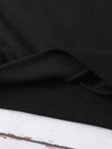 SHEIN EZwear 圓領掉肩字母印花套頭衫 - 黑色 - 查看 6
