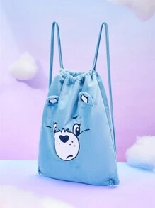 ROMWE X Care Bears Blue Backpack With Bear Ears And Drawstring Closure,School Bag,Portable,Laptop Compartment,Large Capacity,Foldable,Lightweight,For Teen Girls Women College Students,College,Middle School,High School,Outdoors,Travel,Outings,Elementary School,Office - Blue - View 10